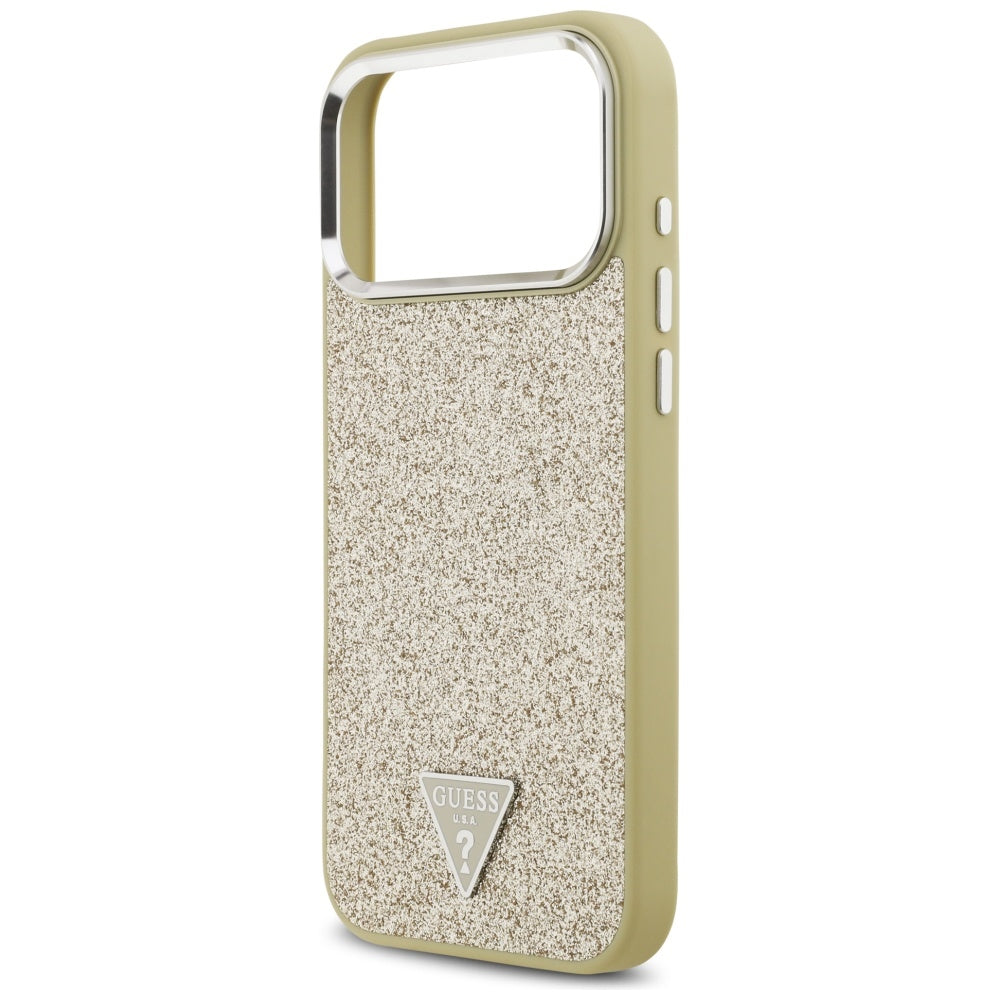 Capa MagSafe para Apple iPhone 17 Pro Max, Guess, Glitter Triangle Logo, Dourada