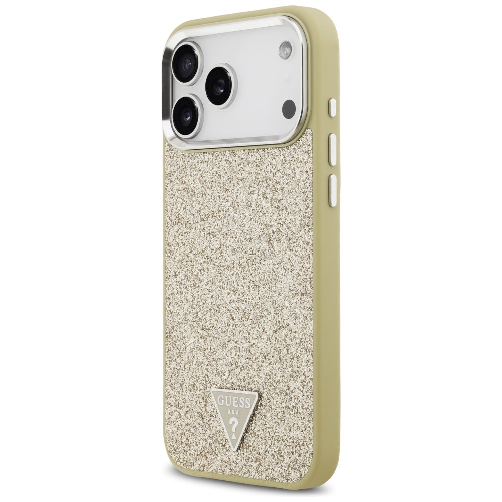 Capa MagSafe para Apple iPhone 17 Pro Max, Guess, Glitter Triangle Logo, Dourada