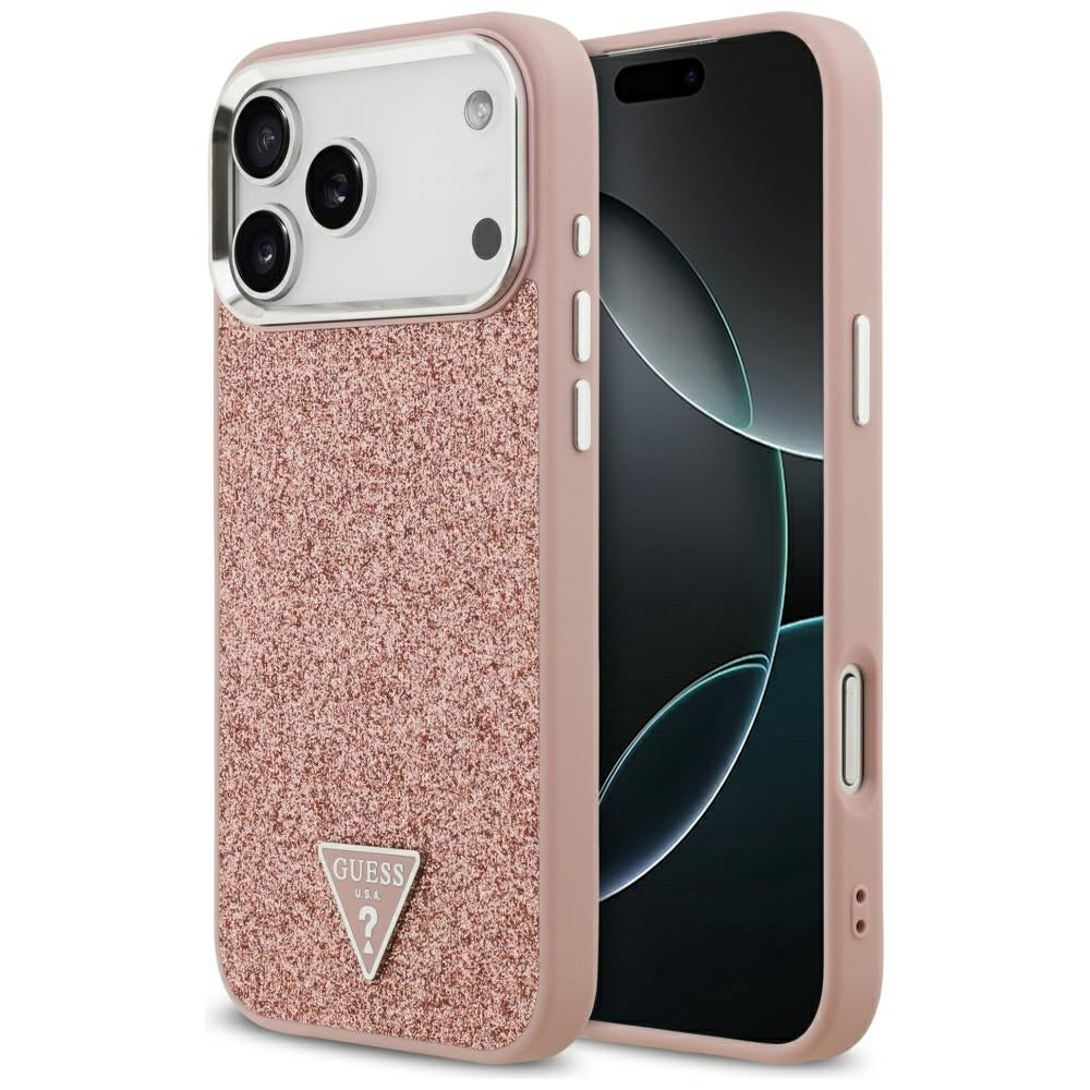 Capa MagSafe para Apple iPhone 17 Pro Max, Guess, Glitter Triangle Logo, Rosa