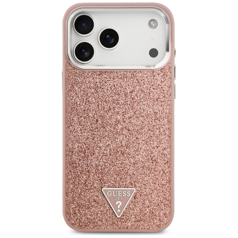 Capa MagSafe para Apple iPhone 17 Pro Max, Guess, Glitter Triangle Logo, Rosa