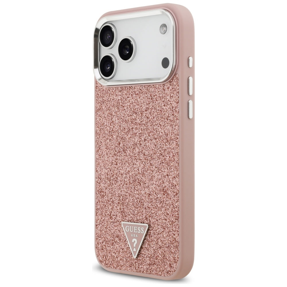 Capa MagSafe para Apple iPhone 17 Pro Max, Guess, Glitter Triangle Logo, Rosa