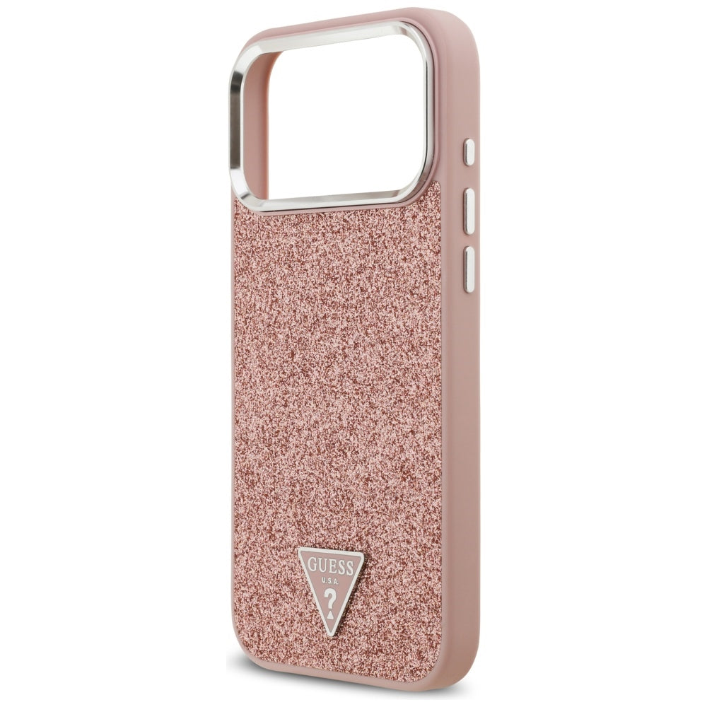 Capa MagSafe para Apple iPhone 17 Pro Max, Guess, Glitter Triangle Logo, Rosa