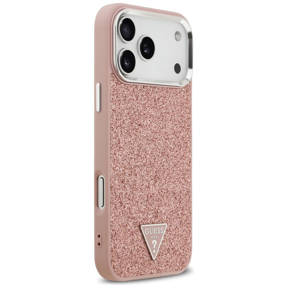 Capa MagSafe para Apple iPhone 17 Pro Max, Guess, Glitter Triangle Logo, Rosa