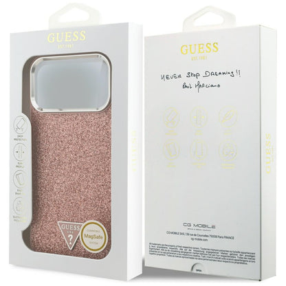 Capa MagSafe para Apple iPhone 17 Pro Max, Guess, Glitter Triangle Logo, Rosa