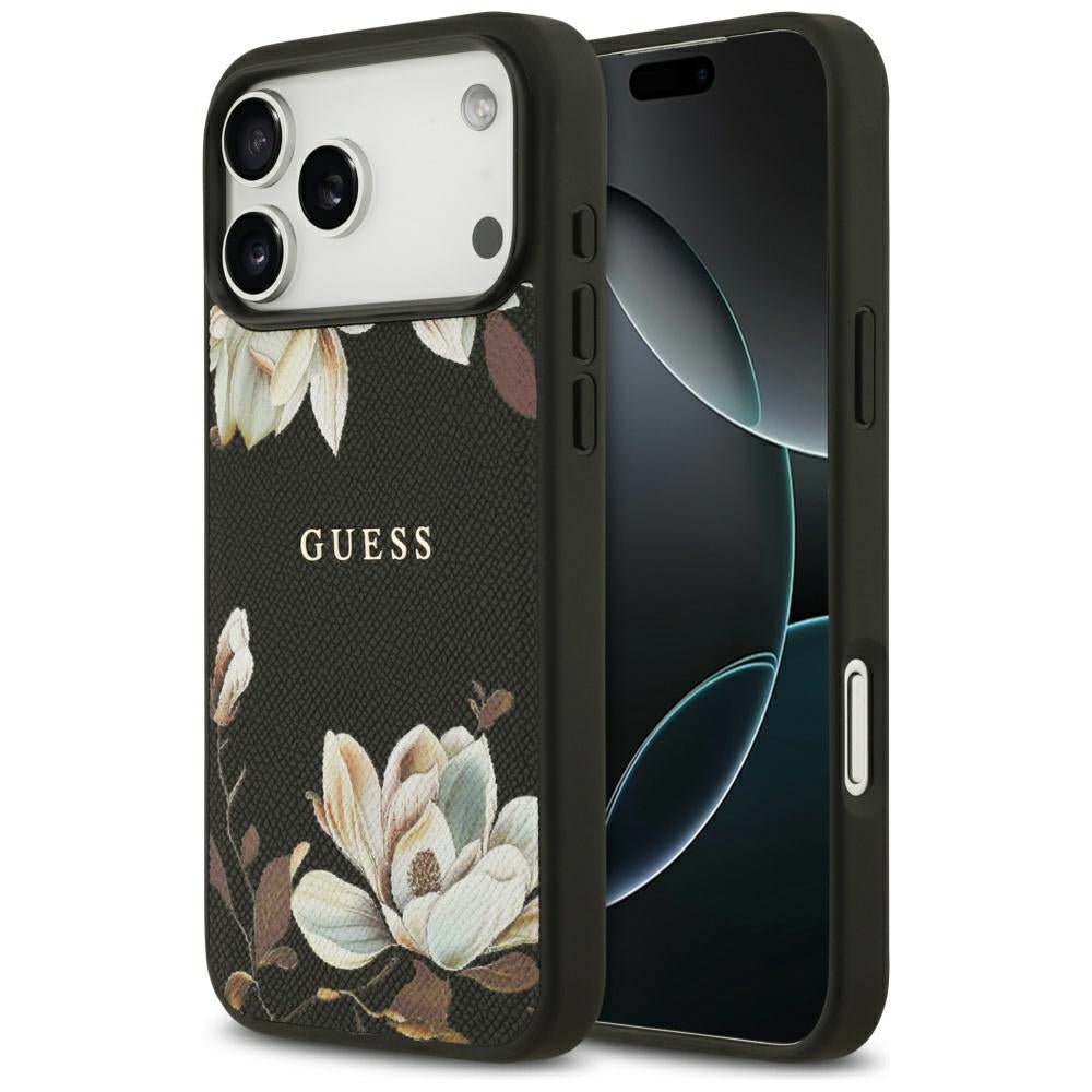 Capa MagSafe para Apple iPhone 17 Pro Max, Guess, Grained Flowers, Preta