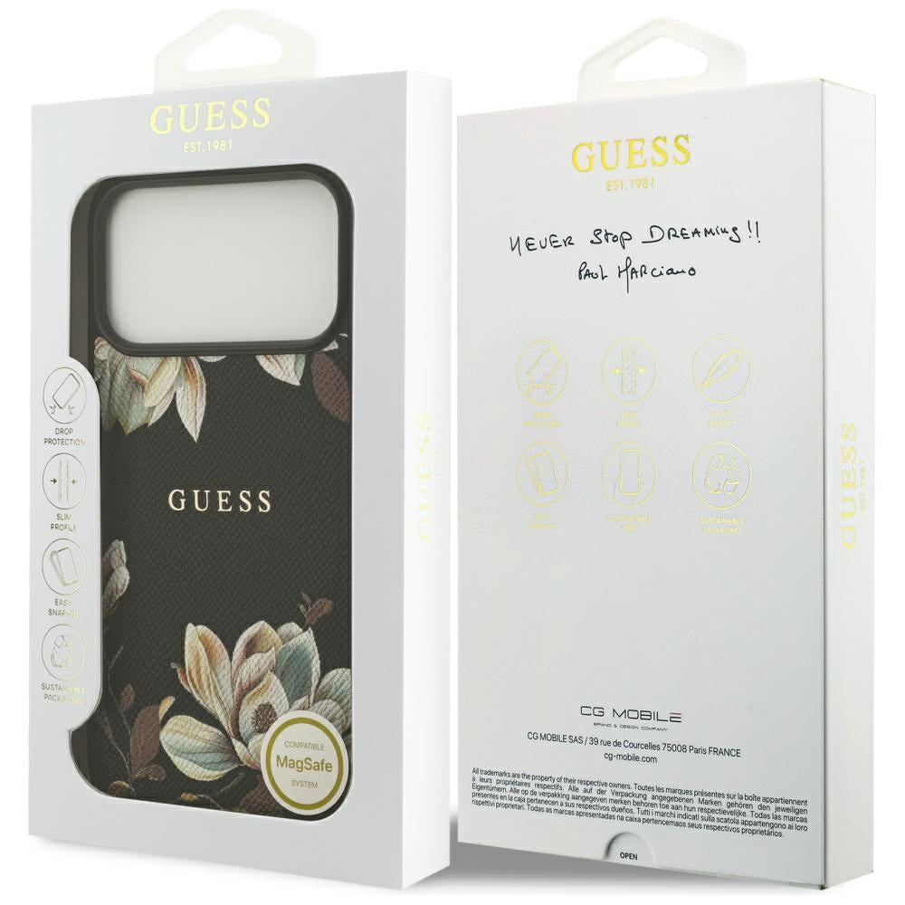 Capa MagSafe para Apple iPhone 17 Pro Max, Guess, Grained Flowers, Preta