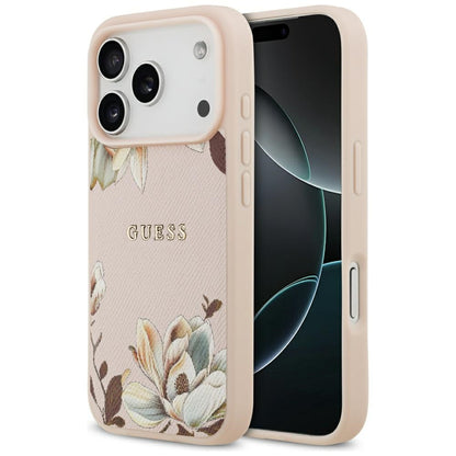 Capa MagSafe para Apple iPhone 17 Pro Max, Guess, Grained Flowers, Rosa