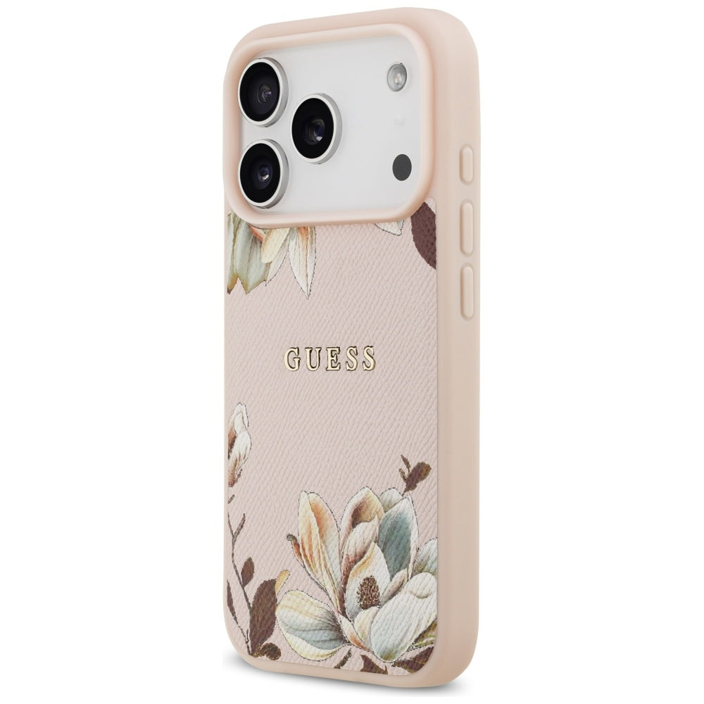 Capa MagSafe para Apple iPhone 17 Pro Max, Guess, Grained Flowers, Rosa