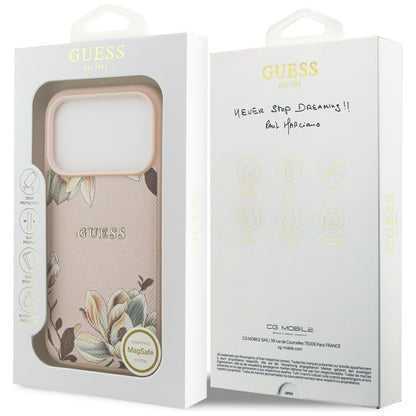 Capa MagSafe para Apple iPhone 17 Pro Max, Guess, Grained Flowers, Rosa