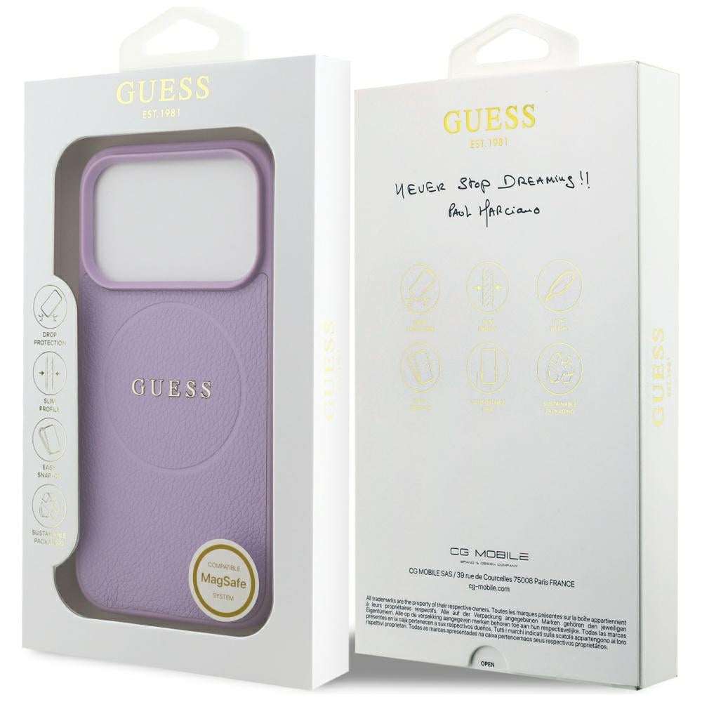 Capa MagSafe para Apple iPhone 17 Pro Max, Guess, Grained Gold Ring, Roxo
