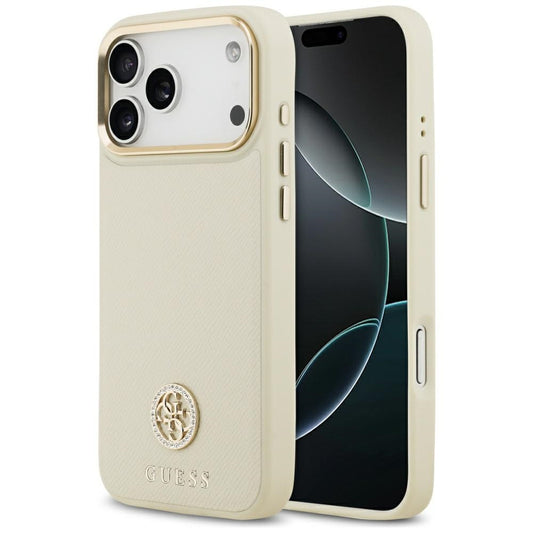 Capa MagSafe para Apple iPhone 17 Pro Max, Guess, Grained Strass Logo, Bege