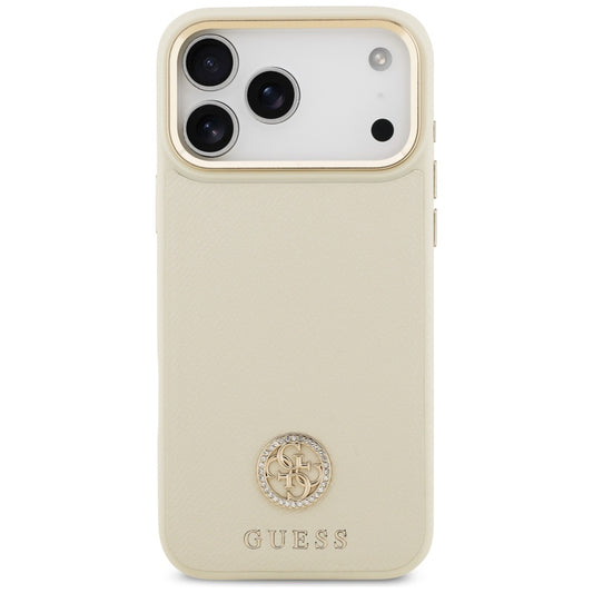 Capa MagSafe para Apple iPhone 17 Pro Max, Guess, Grained Strass Logo, Bege