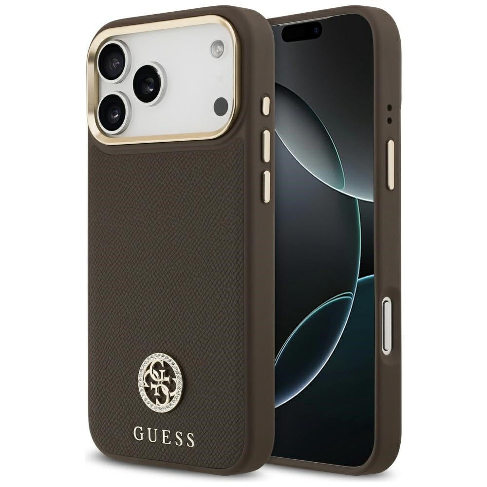 Capa MagSafe para Apple iPhone 17 Pro Max, Guess, Grained Strass Logo, Marrom