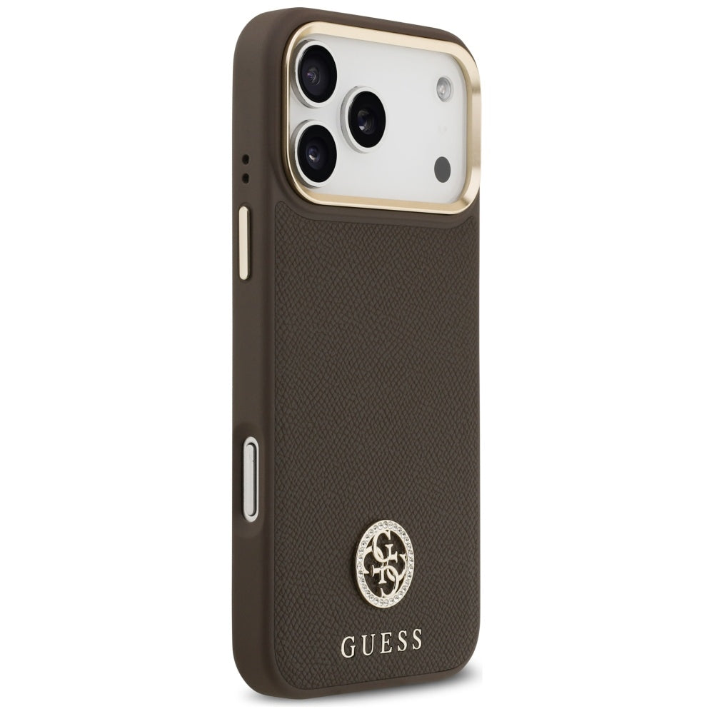 Capa MagSafe para Apple iPhone 17 Pro Max, Guess, Grained Strass Logo, Marrom
