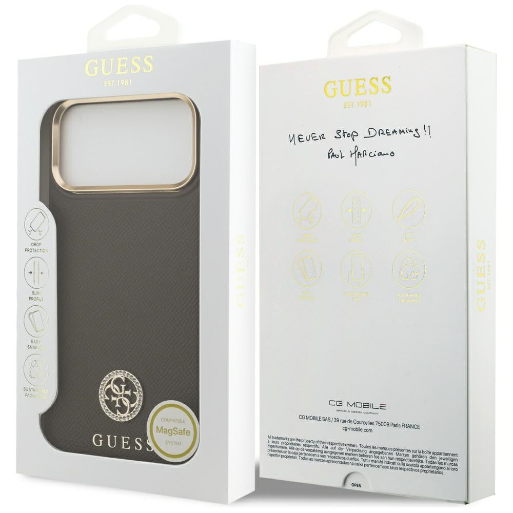 Capa MagSafe para Apple iPhone 17 Pro Max, Guess, Grained Strass Logo, Marrom