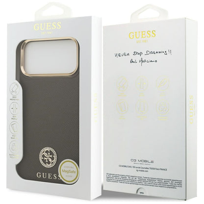 Capa MagSafe para Apple iPhone 17 Pro Max, Guess, Grained Strass Logo, Marrom