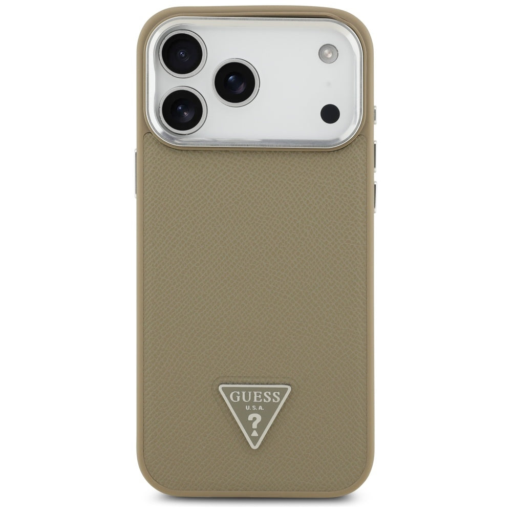 Capa MagSafe para Apple iPhone 17 Pro Max, Guess, Logotipo Triângulo Granulado, Marrom