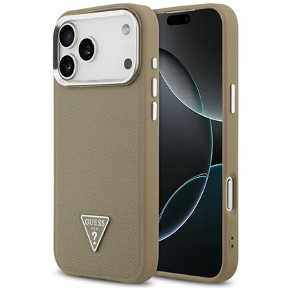 Capa MagSafe para Apple iPhone 17 Pro Max, Guess, Logotipo Triângulo Granulado, Marrom