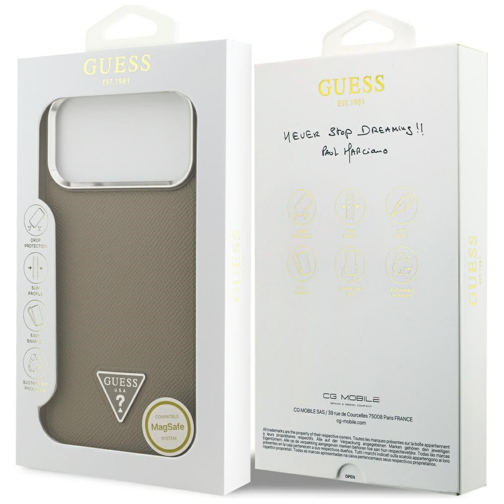 Capa MagSafe para Apple iPhone 17 Pro Max, Guess, Logotipo Triângulo Granulado, Marrom