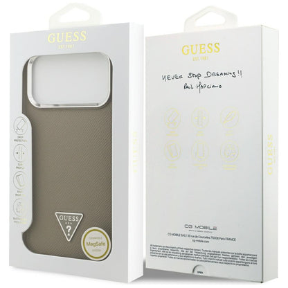 Capa MagSafe para Apple iPhone 17 Pro Max, Guess, Logotipo Triângulo Granulado, Marrom