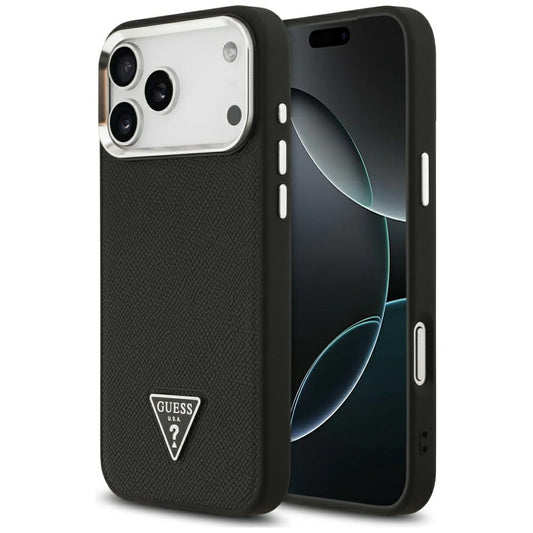 Capa MagSafe para Apple iPhone 17 Pro Max, Guess, Logotipo Triângulo Granulado, Preta