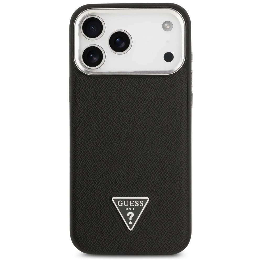 Capa MagSafe para Apple iPhone 17 Pro Max, Guess, Logotipo Triângulo Granulado, Preta