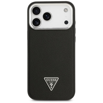 Capa MagSafe para Apple iPhone 17 Pro Max, Guess, Logotipo Triângulo Granulado, Preta