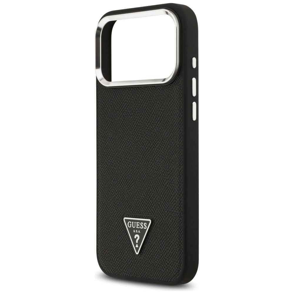 Capa MagSafe para Apple iPhone 17 Pro Max, Guess, Logotipo Triângulo Granulado, Preta