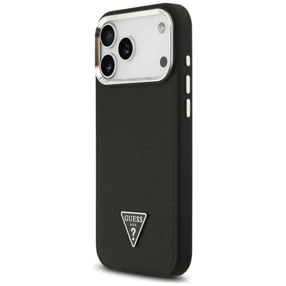 Capa MagSafe para Apple iPhone 17 Pro Max, Guess, Logotipo Triângulo Granulado, Preta