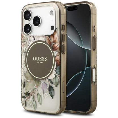 Capa MagSafe para Apple iPhone 17 Pro Max, Guess, IML Flower & Tonal Circle, Castanho