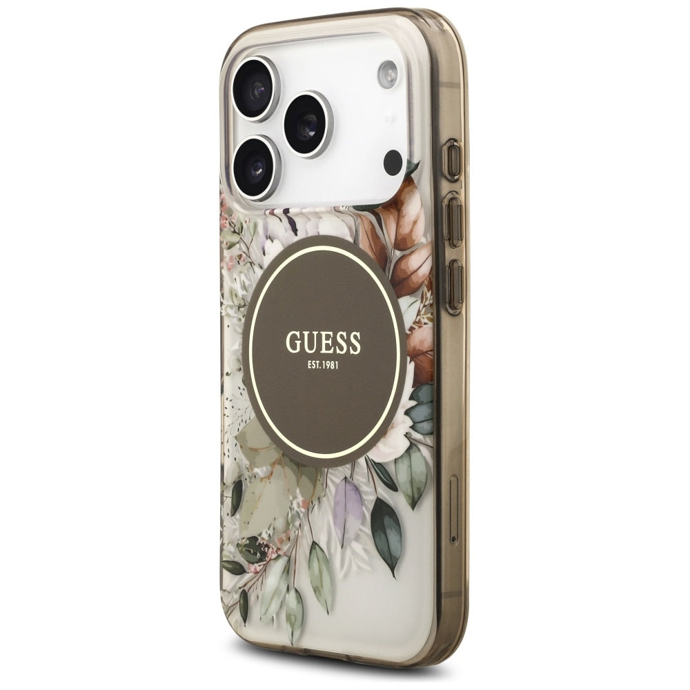 Capa MagSafe para Apple iPhone 17 Pro Max, Guess, IML Flower & Tonal Circle, Castanho