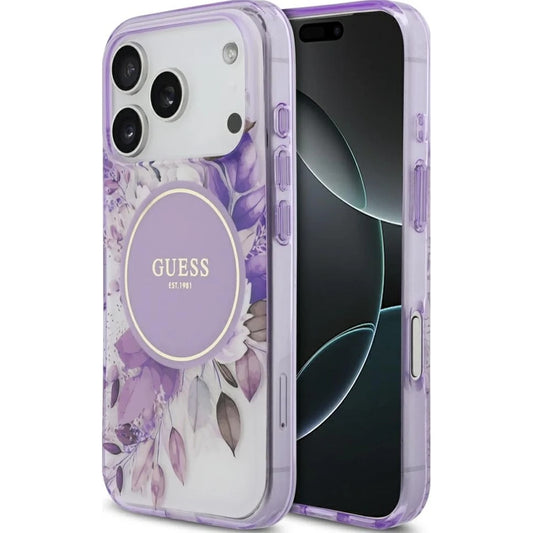 Capa MagSafe para Apple iPhone 17 Pro Max, Guess, IML Flower & Tonal Circle, Roxo