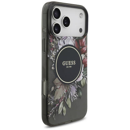 Capa MagSafe para Apple iPhone 17 Pro Max, Guess, IML Flowers with Pearl Strap, Preta