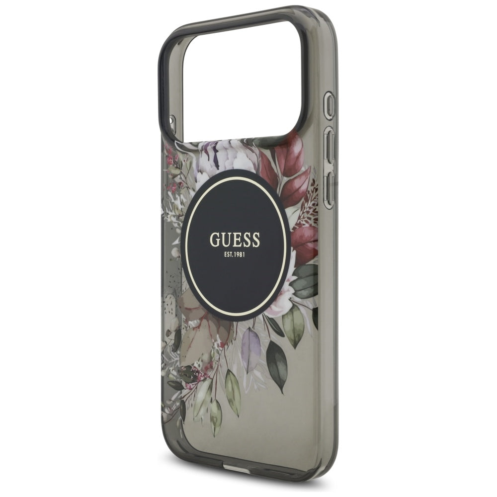 Capa MagSafe para Apple iPhone 17 Pro Max, Guess, IML Flowers with Pearl Strap, Preta