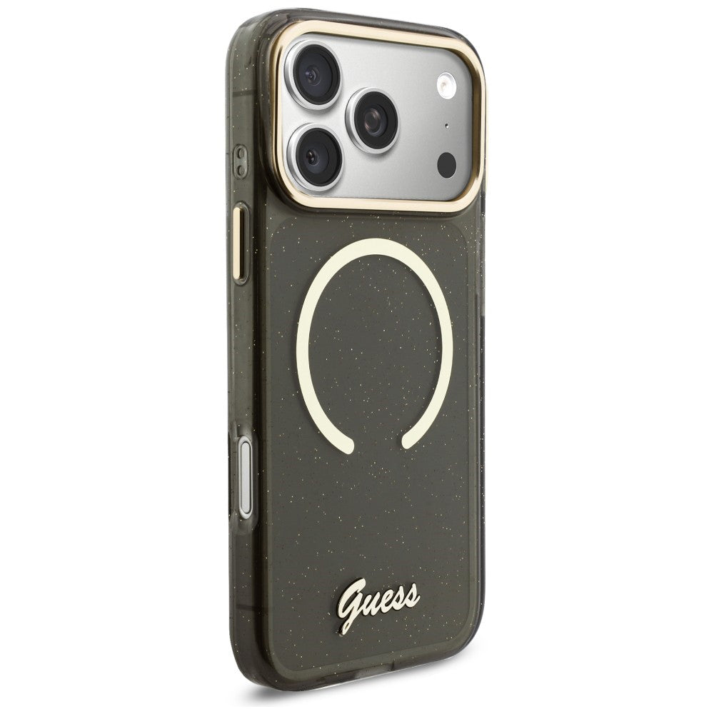 Capa MagSafe para Apple iPhone 17 Pro Max, Guess, IML Glitter Script Strap, Preta