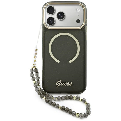 Capa MagSafe para Apple iPhone 17 Pro Max, Guess, IML Glitter Script Strap, Preta