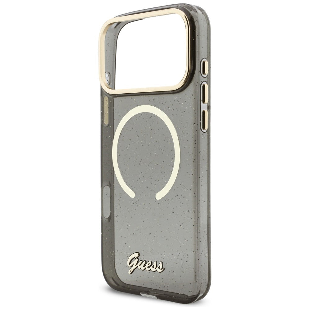 Capa MagSafe para Apple iPhone 17 Pro Max, Guess, IML Glitter Script Strap, Preta