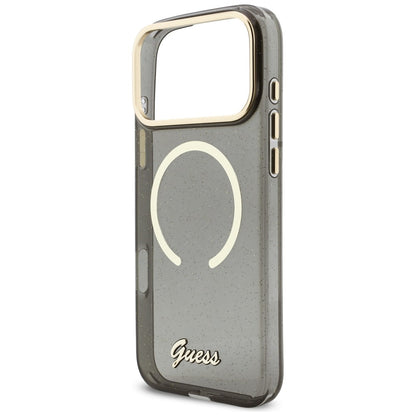 Capa MagSafe para Apple iPhone 17 Pro Max, Guess, IML Glitter Script Strap, Preta