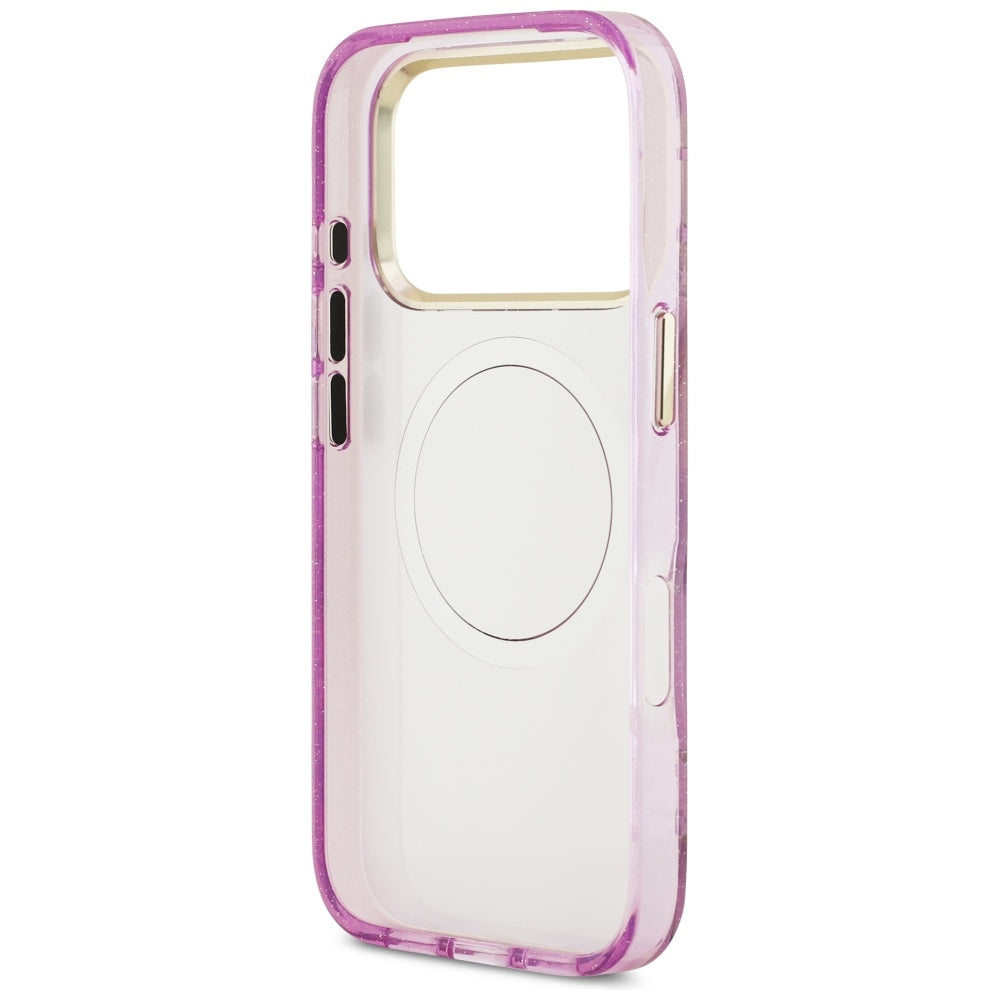 MagSafe Case for Apple iPhone 17 Pro Max, Guess, IML Metal Glitter Flowers Triangle, Purple