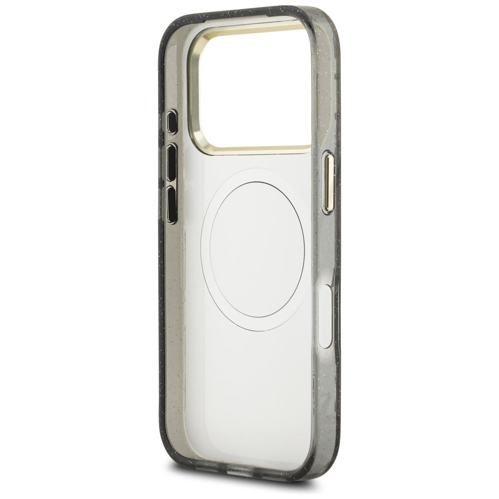 MagSafe Case for Apple iPhone 17 Pro Max, Guess, IML Metal Glitter Flowers Triangle, Black