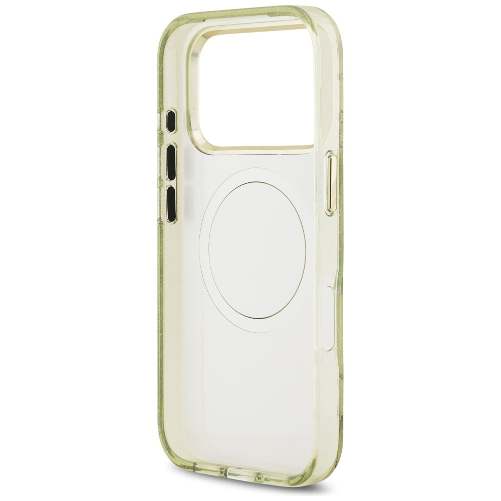 MagSafe Case for Apple iPhone 17 Pro Max, Guess, IML Metal Glitter Flowers Triangle, Green