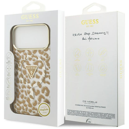 Capa MagSafe para Apple iPhone 17 Pro Max, Guess, Leopard Glitter, Marrom