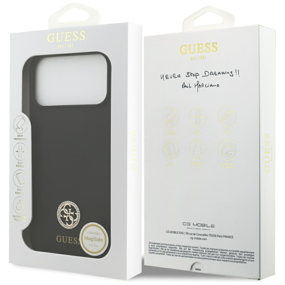 Capa MagSafe para Apple iPhone 17 Pro Max, Guess, Logo Strass 4G, Preta