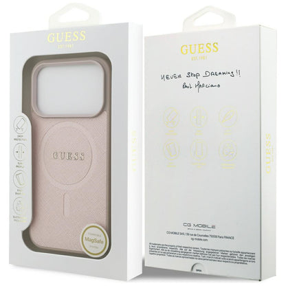 Capa MagSafe para Apple iPhone 17 Pro Max, Guess, Saffiano Classic Logo, Rosa