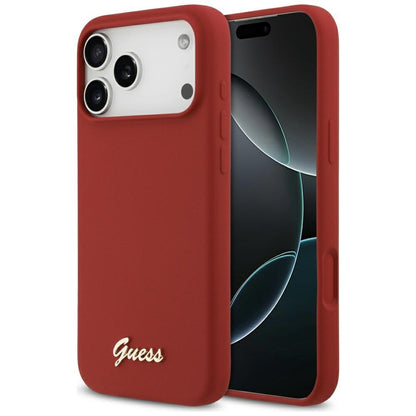 Capa MagSafe para Apple iPhone 17 Pro Max, Guess, Script Metal Logo, Vermelha