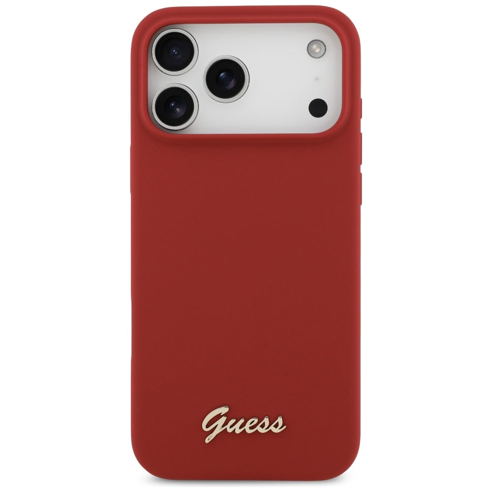 Capa MagSafe para Apple iPhone 17 Pro Max, Guess, Script Metal Logo, Vermelha