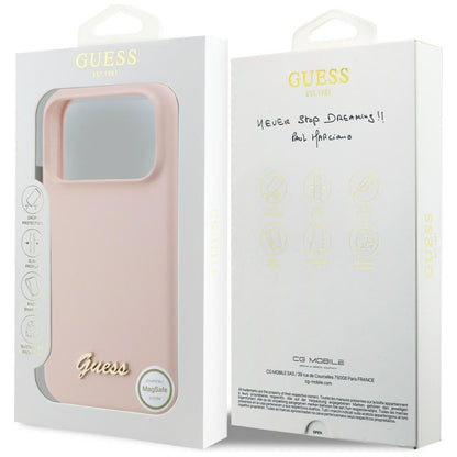 Capa MagSafe para Apple iPhone 17 Pro Max, Guess, Script Metal Logo, Rosa Claro