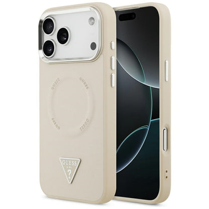 Capa MagSafe para Apple iPhone 17 Pro Max, Guess, Logotipo Triangular, Bege Prateado