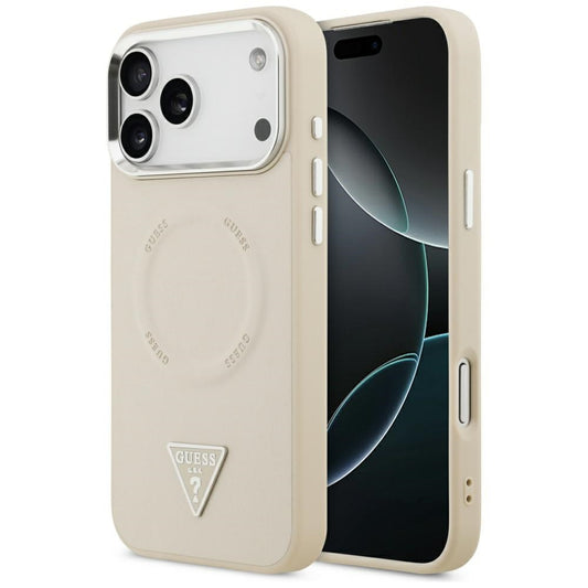 Capa MagSafe para Apple iPhone 17 Pro Max, Guess, Logotipo Triangular, Bege Prateado