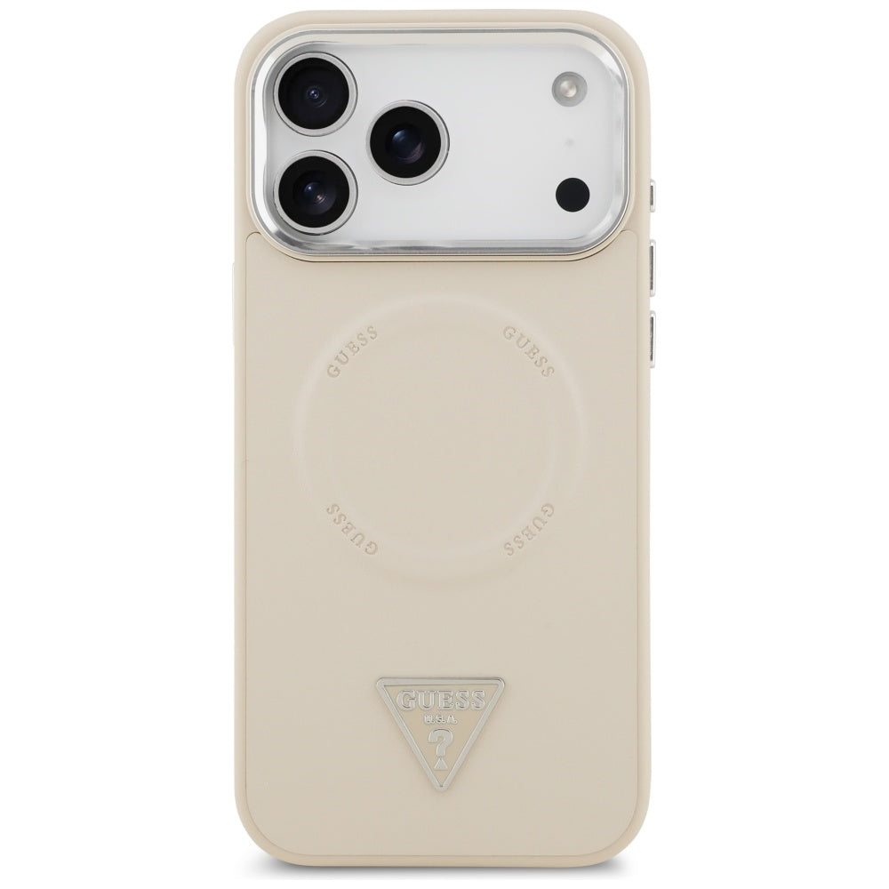 Capa MagSafe para Apple iPhone 17 Pro Max, Guess, Logotipo Triangular, Bege Prateado